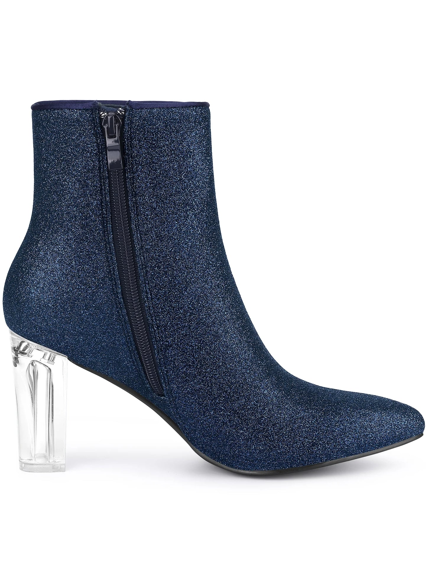 Allegra K Women'S Clear Block Heel Glitter Prom Ankle Booties
