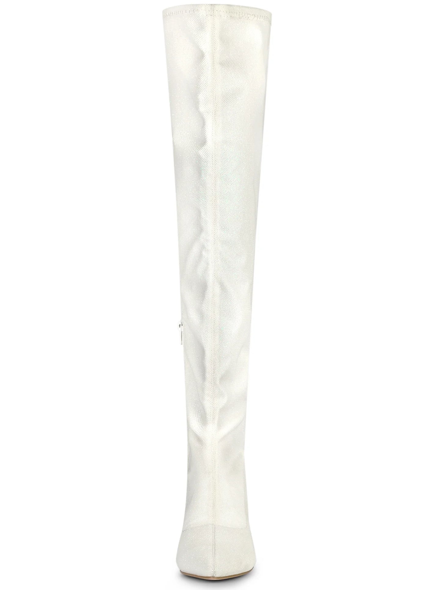 Women'S Glitter Pointed Toe Stiletto Heels over the Knee High Boots White 11