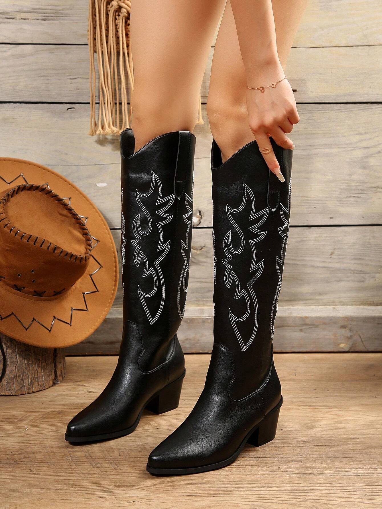 Western Style Embroidered Retro Knight Boots Outdoor Spring/Autumn Footwear, Cowboy Boots for Women