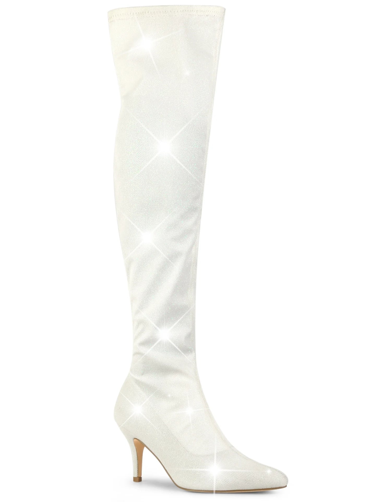 Women'S Glitter Pointed Toe Stiletto Heels over the Knee High Boots White 11