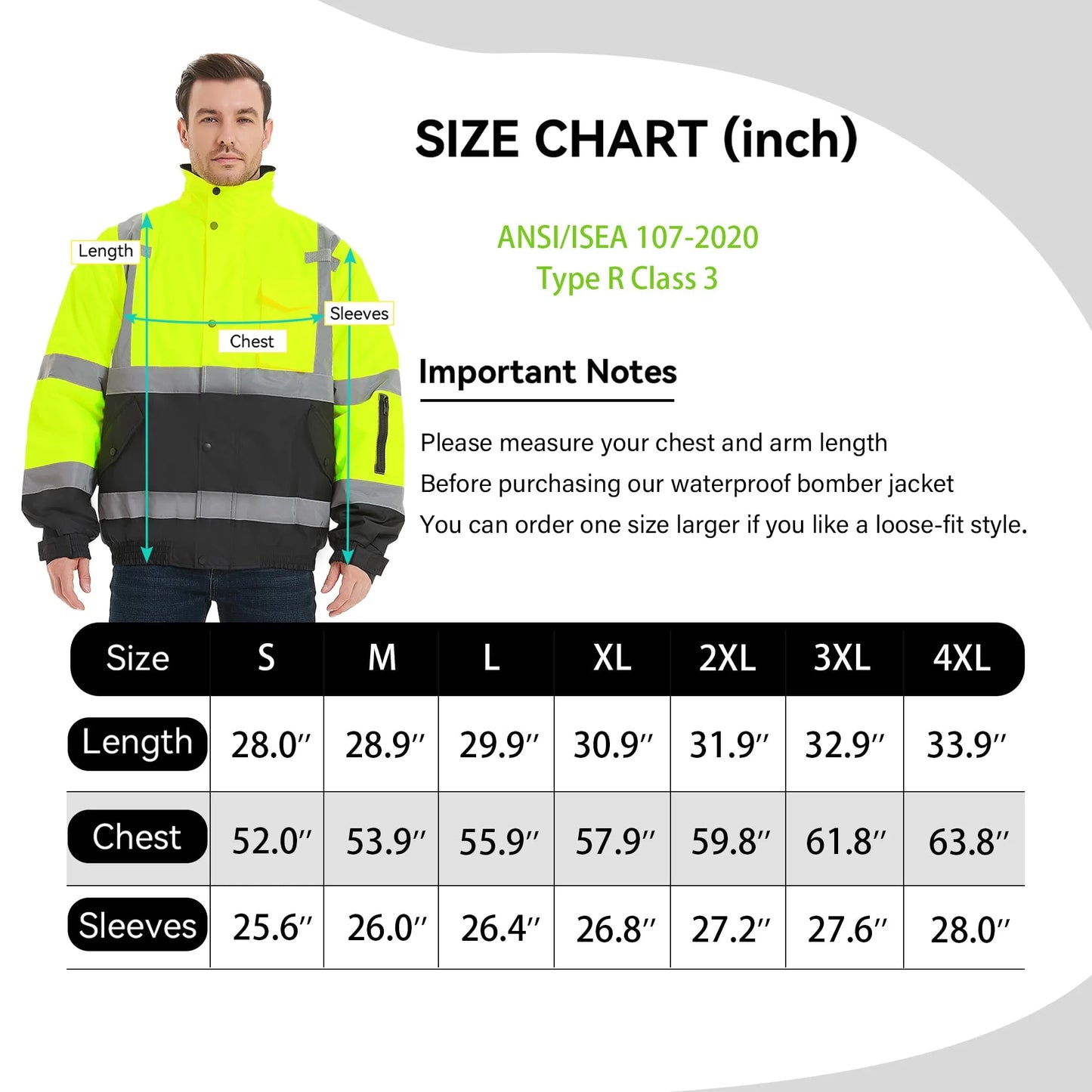 High Visibility Safety Waterproof Bomber Jacket for Women Men, Hi Vis Reflective Winter Construction Jacket, Class 3, Green, X-Large