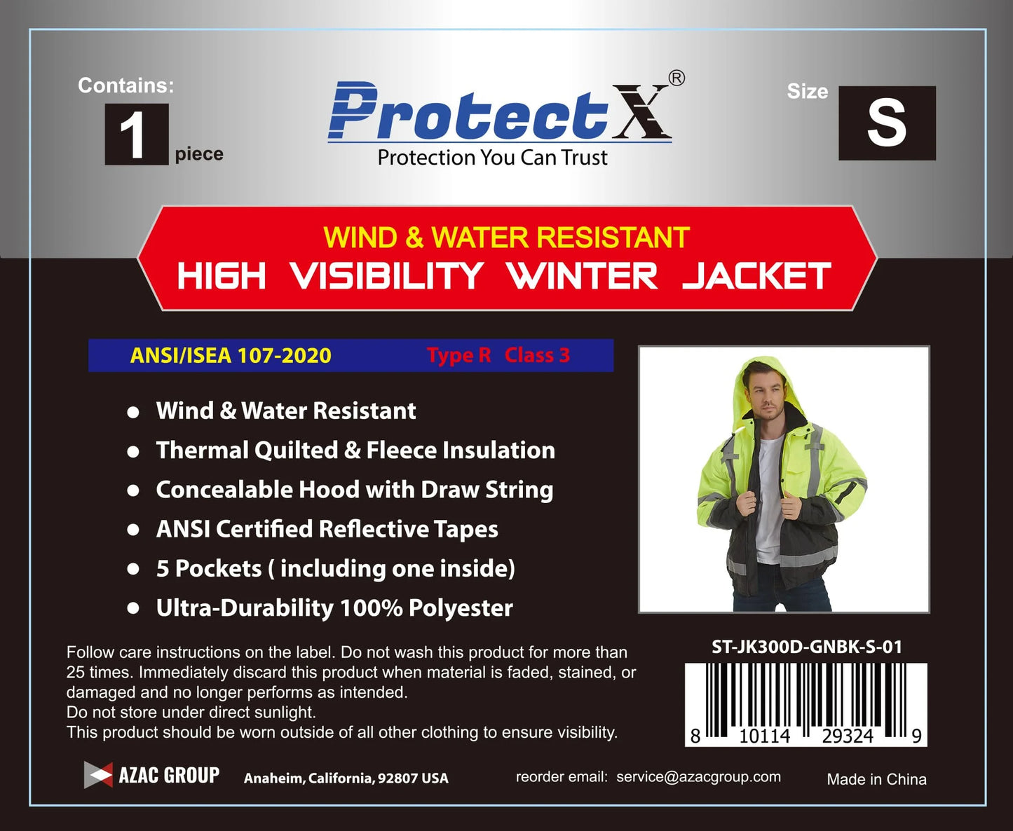 High Visibility Safety Waterproof Bomber Jacket for Women Men, Hi Vis Reflective Winter Construction Jacket, Class 3, Green, X-Large