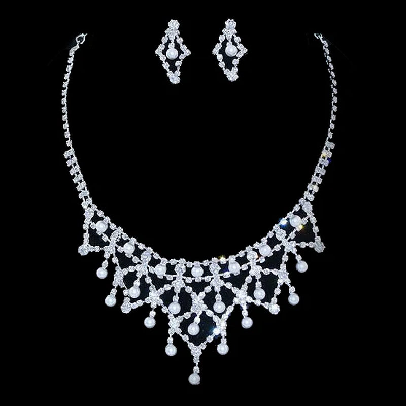 Elegant Bridal Wedding Jewelry Set with Crystal Rhinestones and Pearls