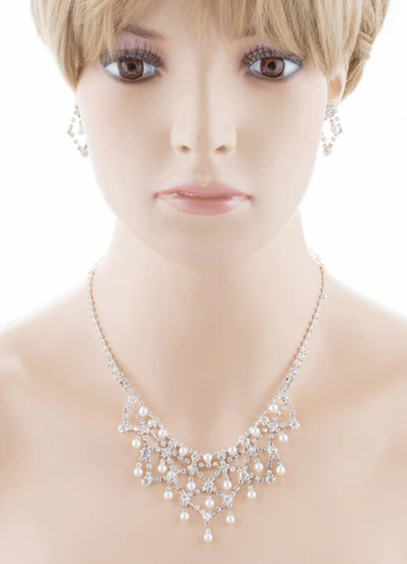 Elegant Bridal Wedding Jewelry Set with Crystal Rhinestones and Pearls