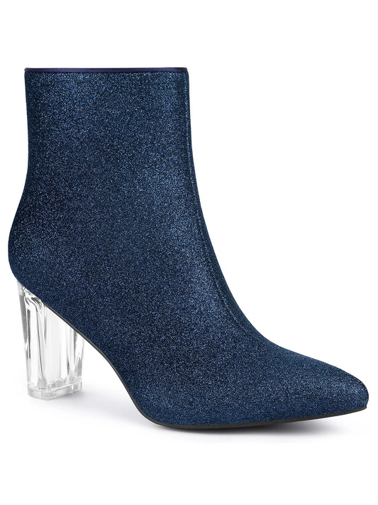 Allegra K Women'S Clear Block Heel Glitter Prom Ankle Booties