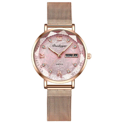 Women Watch Stainless Steel Mesh Rose Gold Simple Waterproof Luminous Ladies Watches Luxury Quartz Elegant