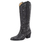 2023 Embroidered Rivet Knee Boots 44 Rhinestone Pointy Women Boots Leather Car Stitching Chelsea Boot Fashion Show Shiny Boots