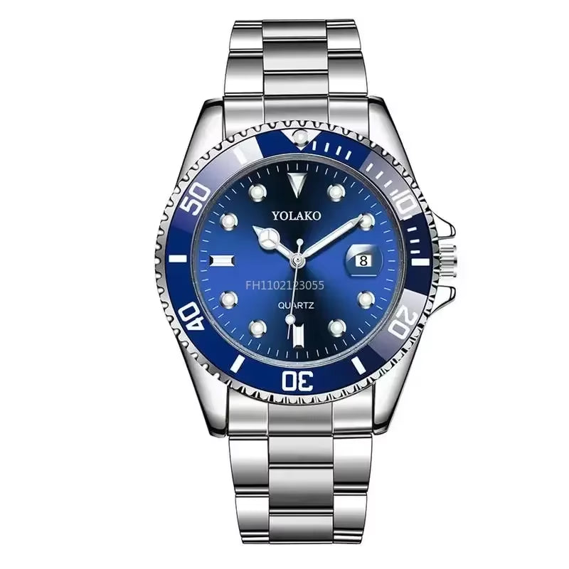 Men Watch Luxury Quartz Watch Business Watches Blue Dial Calendar Men Stainless Steel Band Fashion Male Wrist Watch Clock