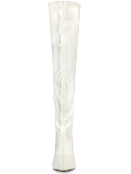 Women'S Glitter Pointed Toe Stiletto Heels over the Knee High Boots White 11
