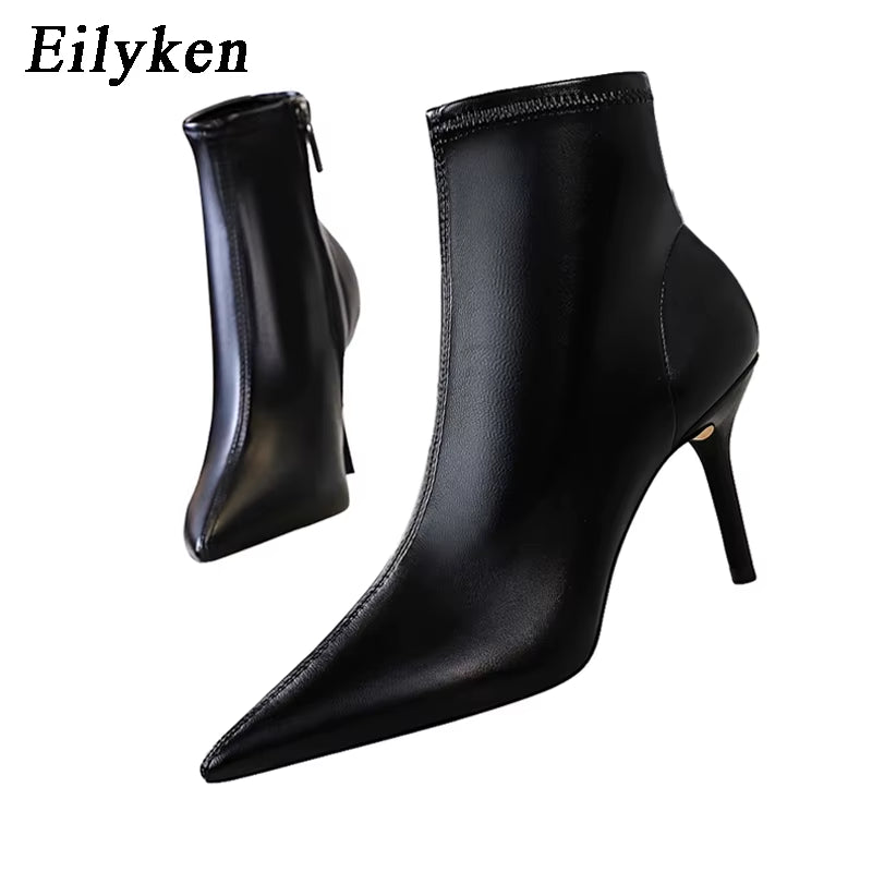 2025 New Women Winter Zipper Ankle Boots Sexy Stiletto High Heels Shoes Fashion Pointed Toe Party Ladies Pumps