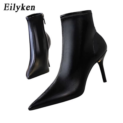 2025 New Women Winter Zipper Ankle Boots Sexy Stiletto High Heels Shoes Fashion Pointed Toe Party Ladies Pumps