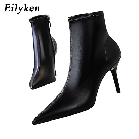 2025 New Women Winter Zipper Ankle Boots Sexy Stiletto High Heels Shoes Fashion Pointed Toe Party Ladies Pumps