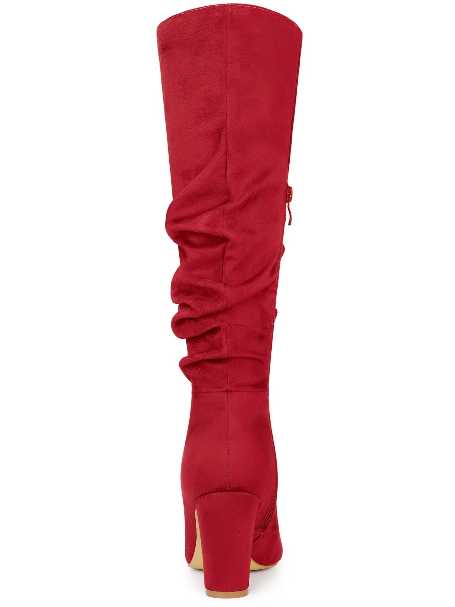 Women'S Relaxed Pointed Toe Block Heel Knee High Boots Red 5.5
