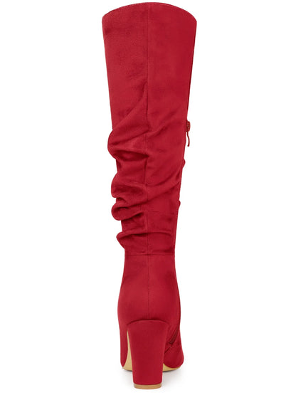Women'S Relaxed Pointed Toe Block Heel Knee High Boots Red 5.5
