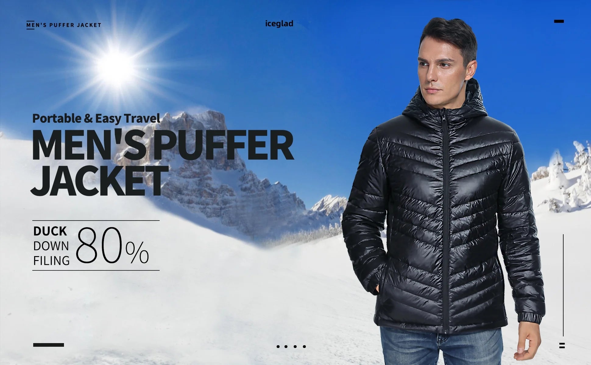 Men'S Packable Insulated Warm Hooded Puffer Long Sleeve down Jacket Winter Coat, Black-L