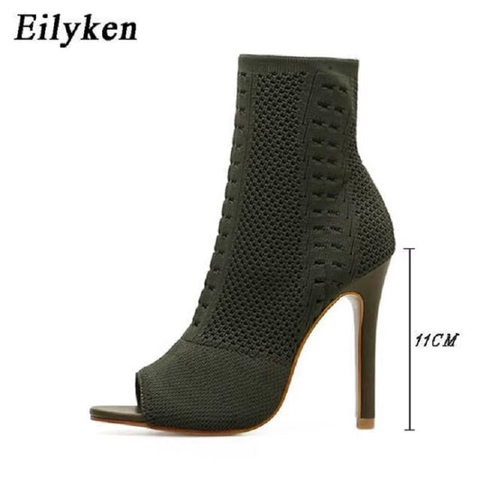 New Style Peep Toe Ankle Boots Stretch Women Fabric Out Breathable Booties Sexy Dance Pole Ladies Pumps Shoes