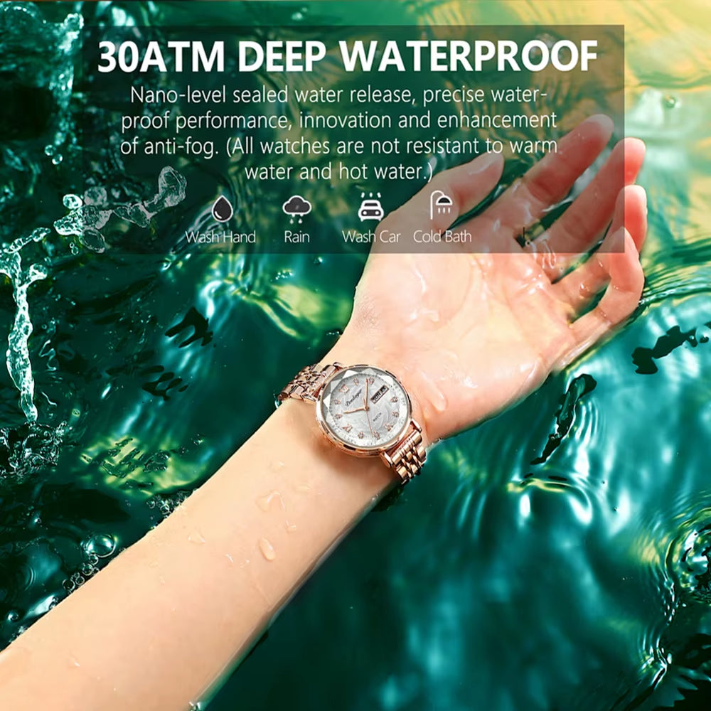 Women Watch Stainless Steel Mesh Rose Gold Simple Waterproof Luminous Ladies Watches Luxury Quartz Elegant