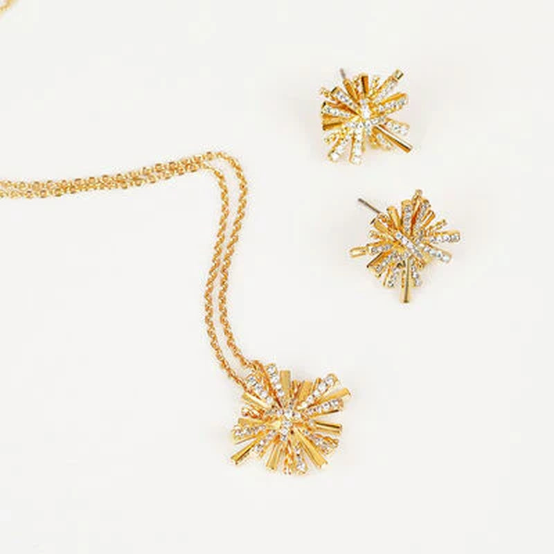 Radiant Starburst Gold-Plated Earrings & Necklace Set - Elevate Your Elegance!