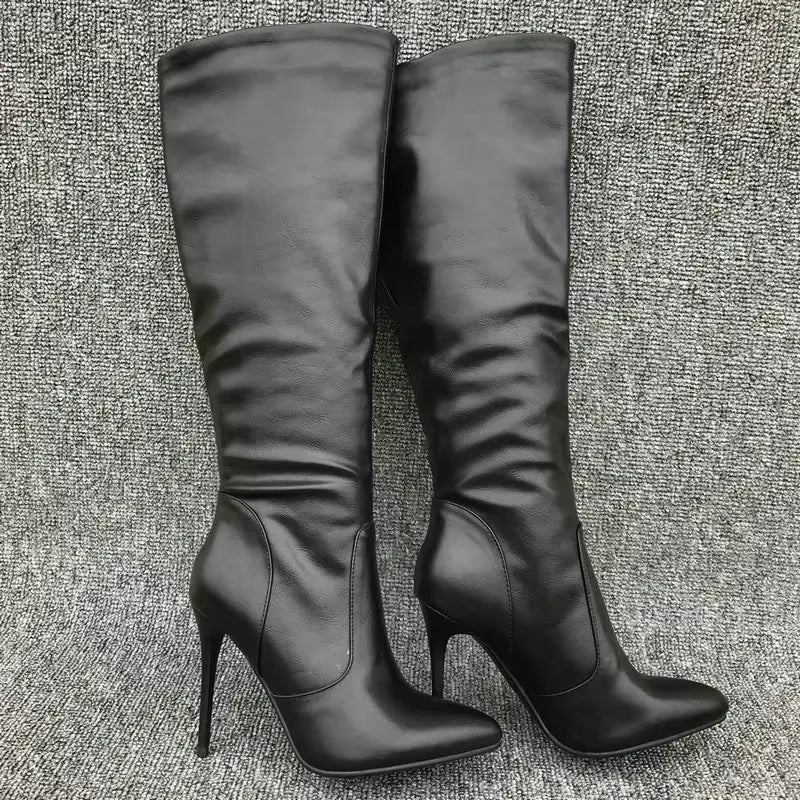 Womens Winter Boots Stiletto High Heels Pointed Toe Thigh High Boots Black Brown Knee High Shoes Fashion Autumn Winter Shoes