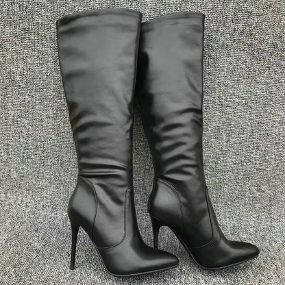 Womens Winter Boots Stiletto High Heels Pointed Toe Thigh High Boots Black Brown Knee High Shoes Fashion Autumn Winter Shoes