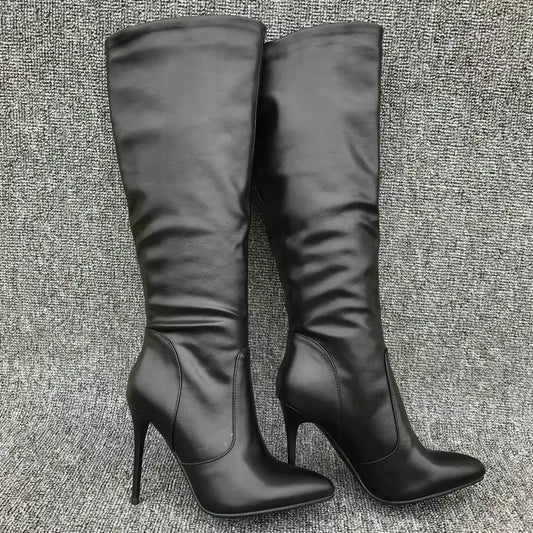 Womens Winter Boots Stiletto High Heels Pointed Toe Thigh High Boots Black Brown Knee High Shoes Fashion Autumn Winter Shoes
