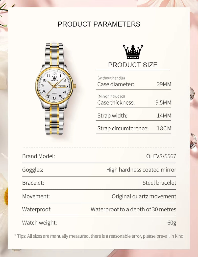5567 Women'S Watch Original Luxury Brand Stainless Steel Waterproof Quartz Women'S Watch Elegant Date Zhou Women'S Watches
