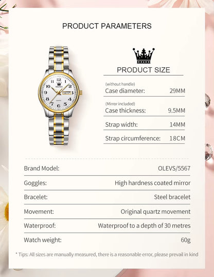 5567 Women'S Watch Original Luxury Brand Stainless Steel Waterproof Quartz Women'S Watch Elegant Date Zhou Women'S Watches