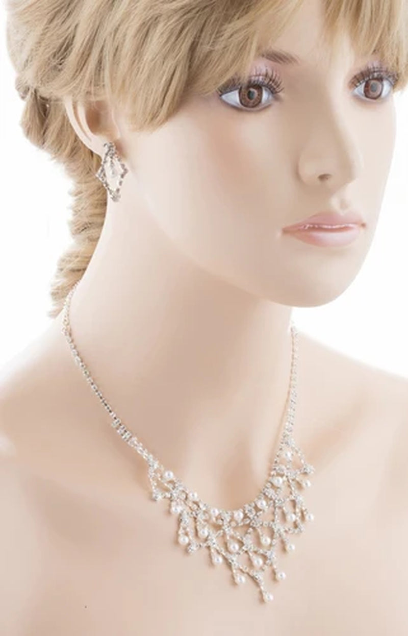 Elegant Bridal Wedding Jewelry Set with Crystal Rhinestones and Pearls