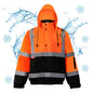 High Visibility Safety Waterproof Bomber Jacket for Women Men, Hi Vis Reflective Winter Construction Jacket, Class 3, Orange, 2X-Large