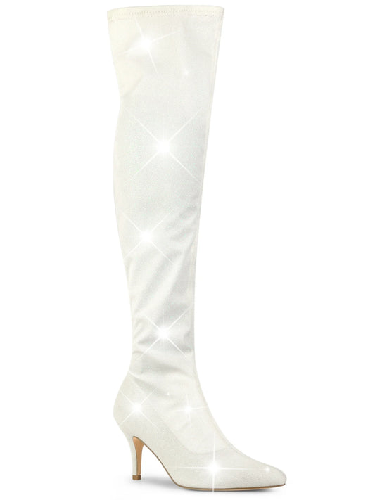 Women'S Glitter Pointed Toe Stiletto Heels over the Knee High Boots White 11