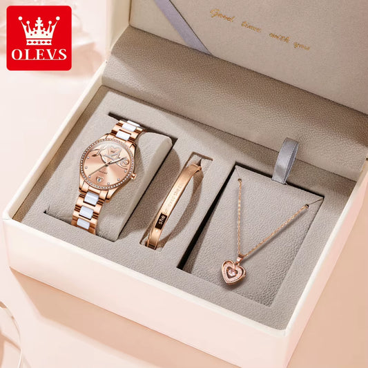 6686 Women Watch Ceramic Strap Automatic Mechanical Watch Waterproof Top Luxury Brand Diamond Women Watch Bracelet Set