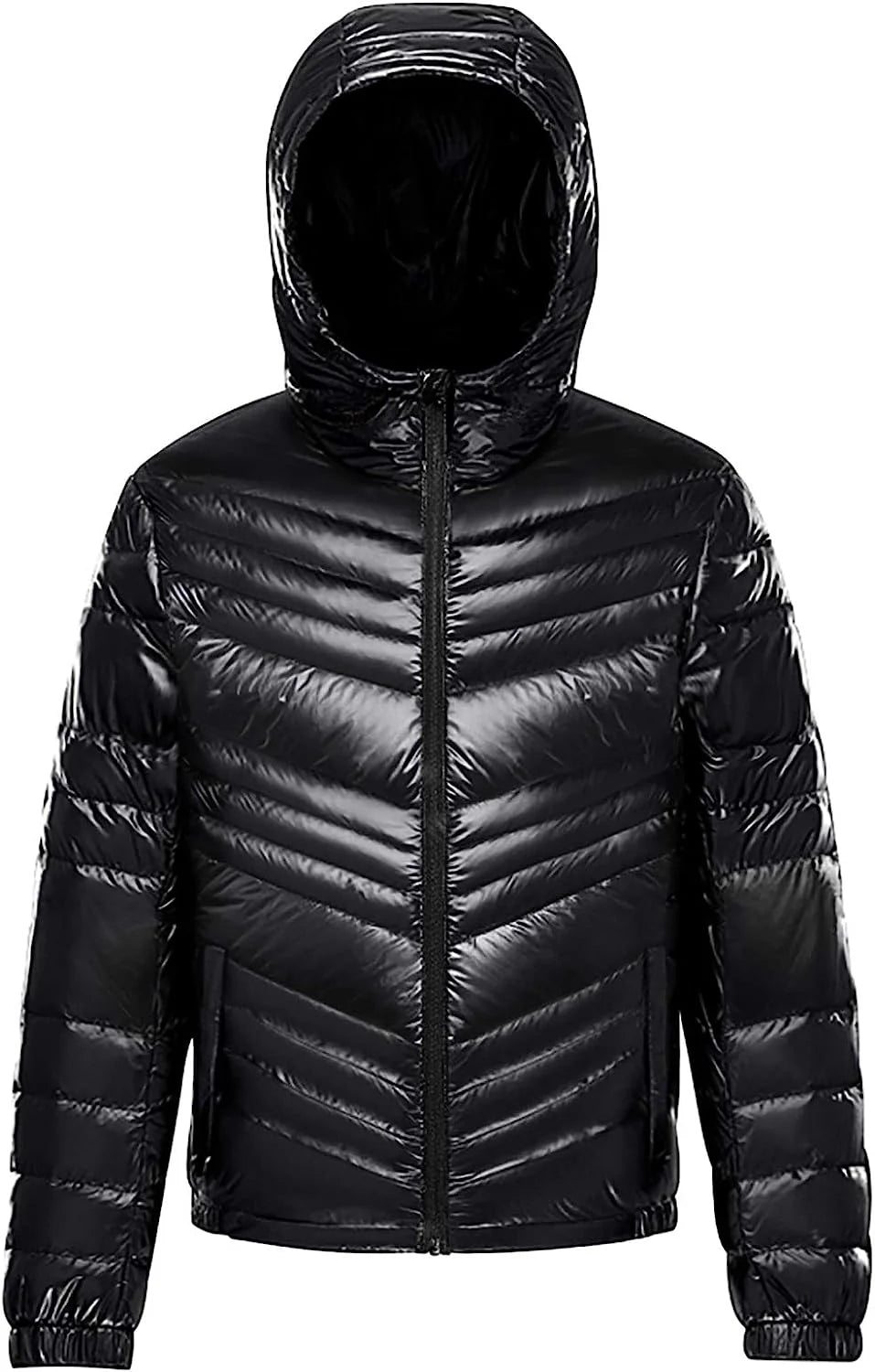 Men'S Packable Insulated Warm Hooded Puffer Long Sleeve down Jacket Winter Coat, Black-L