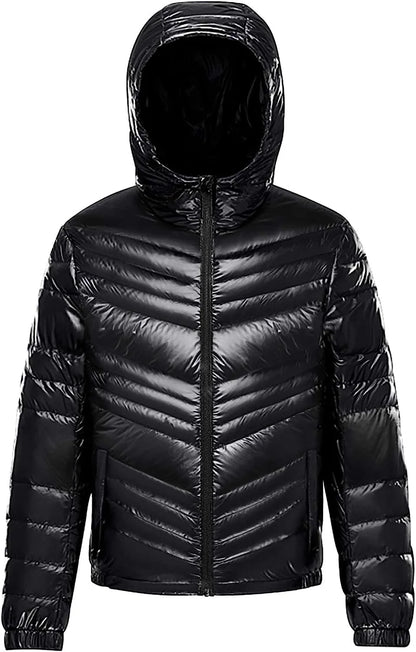 Men'S Packable Insulated Warm Hooded Puffer Long Sleeve down Jacket Winter Coat, Black-L