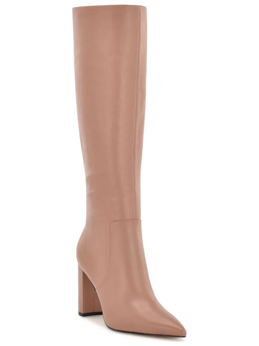 Womens Beige Comfort Danee Pointy Toe Block Heel Zip-Up Leather Boots Shoes 8.5 M WC