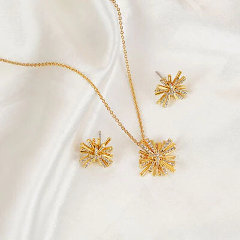 Radiant Starburst Gold-Plated Earrings & Necklace Set - Elevate Your Elegance!