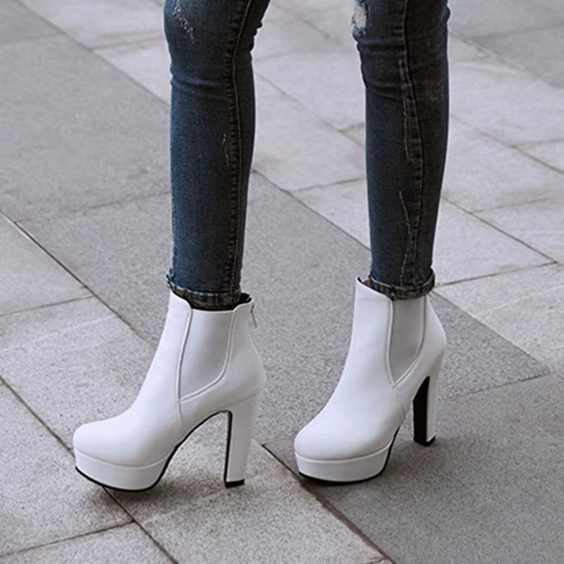 Fashion Women'S Ankle Boots Platform Sexy High Heels Short Boot for Women Black White Heels Party Shoes Ladies Large Size 48 50