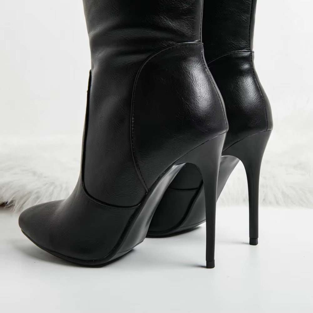 Womens Winter Boots Stiletto High Heels Pointed Toe Thigh High Boots Black Brown Knee High Shoes Fashion Autumn Winter Shoes