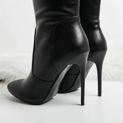 Womens Winter Boots Stiletto High Heels Pointed Toe Thigh High Boots Black Brown Knee High Shoes Fashion Autumn Winter Shoes