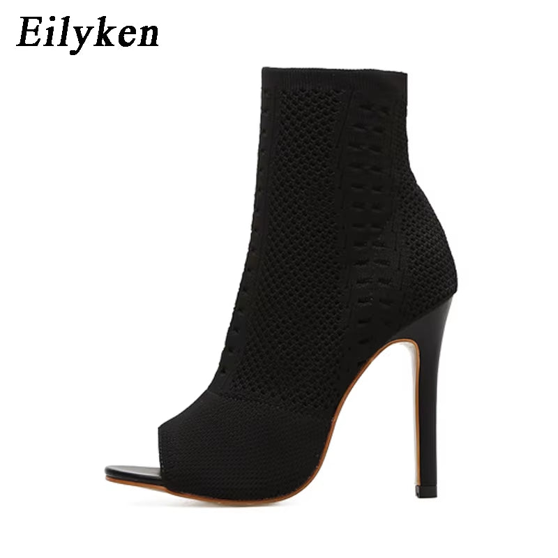 New Style Peep Toe Ankle Boots Stretch Women Fabric Out Breathable Booties Sexy Dance Pole Ladies Pumps Shoes