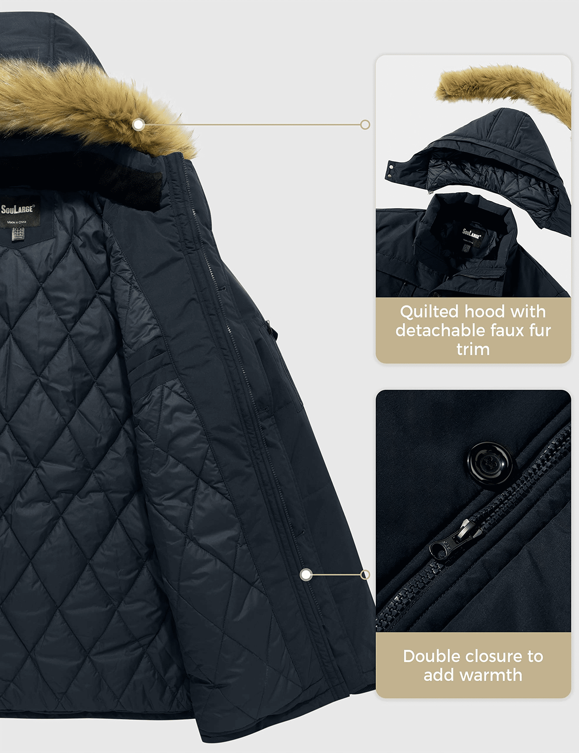 Men'S Big and Tall Winter Coat Warm Puffer Jacket Windproof Winter Jacket Navy 5X