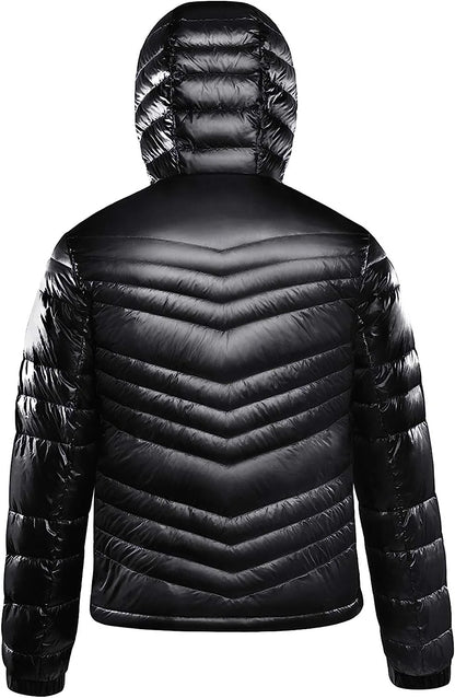 Men'S Packable Insulated Warm Hooded Puffer Long Sleeve down Jacket Winter Coat, Black-L