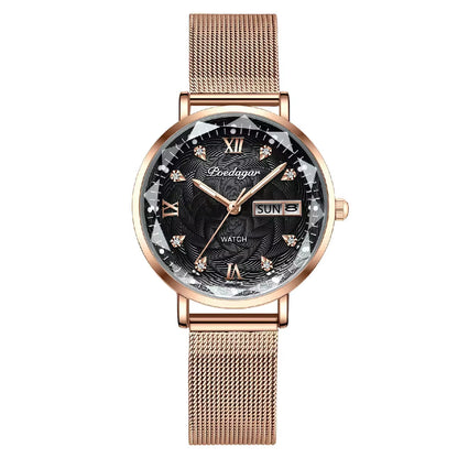 Women Watch Stainless Steel Mesh Rose Gold Simple Waterproof Luminous Ladies Watches Luxury Quartz Elegant