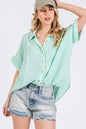 SAGE+FIG Boho Contrast Zigzag Trim Gauze Button-Up Shirt