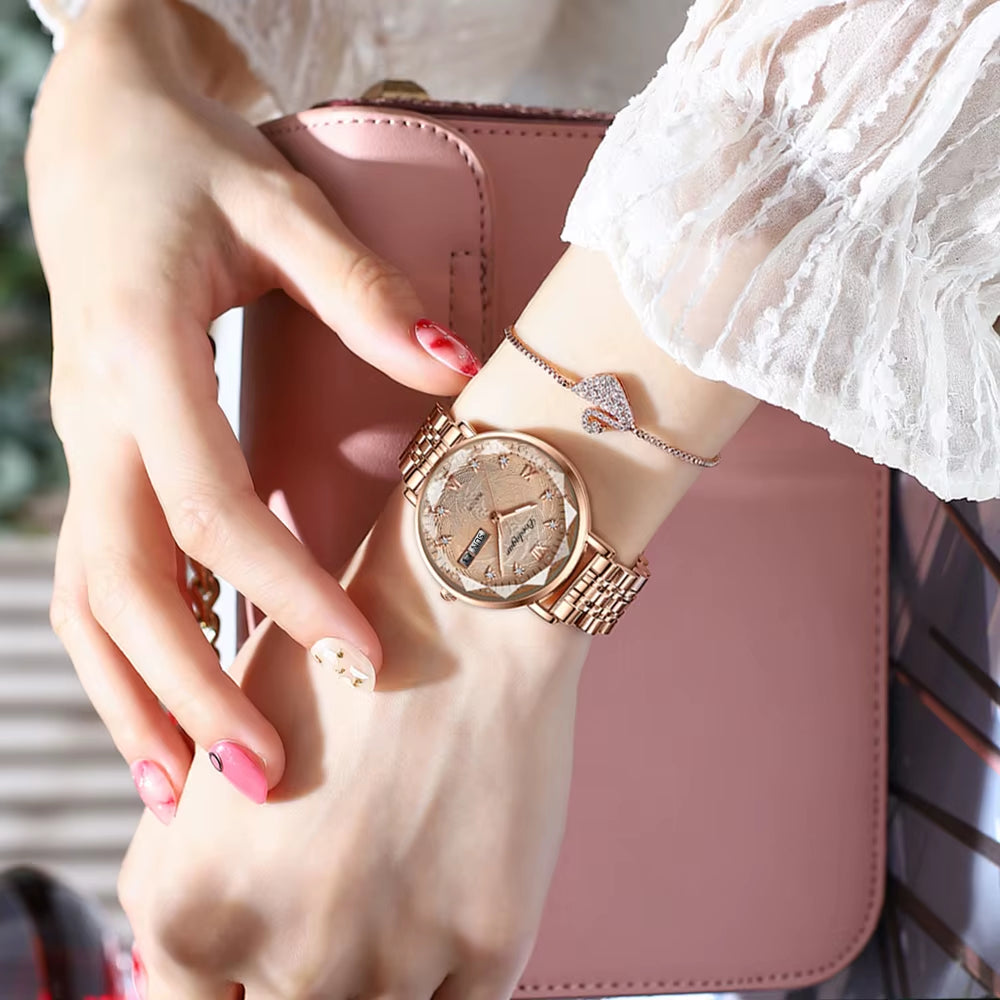 Women Watch Stainless Steel Mesh Rose Gold Simple Waterproof Luminous Ladies Watches Luxury Quartz Elegant