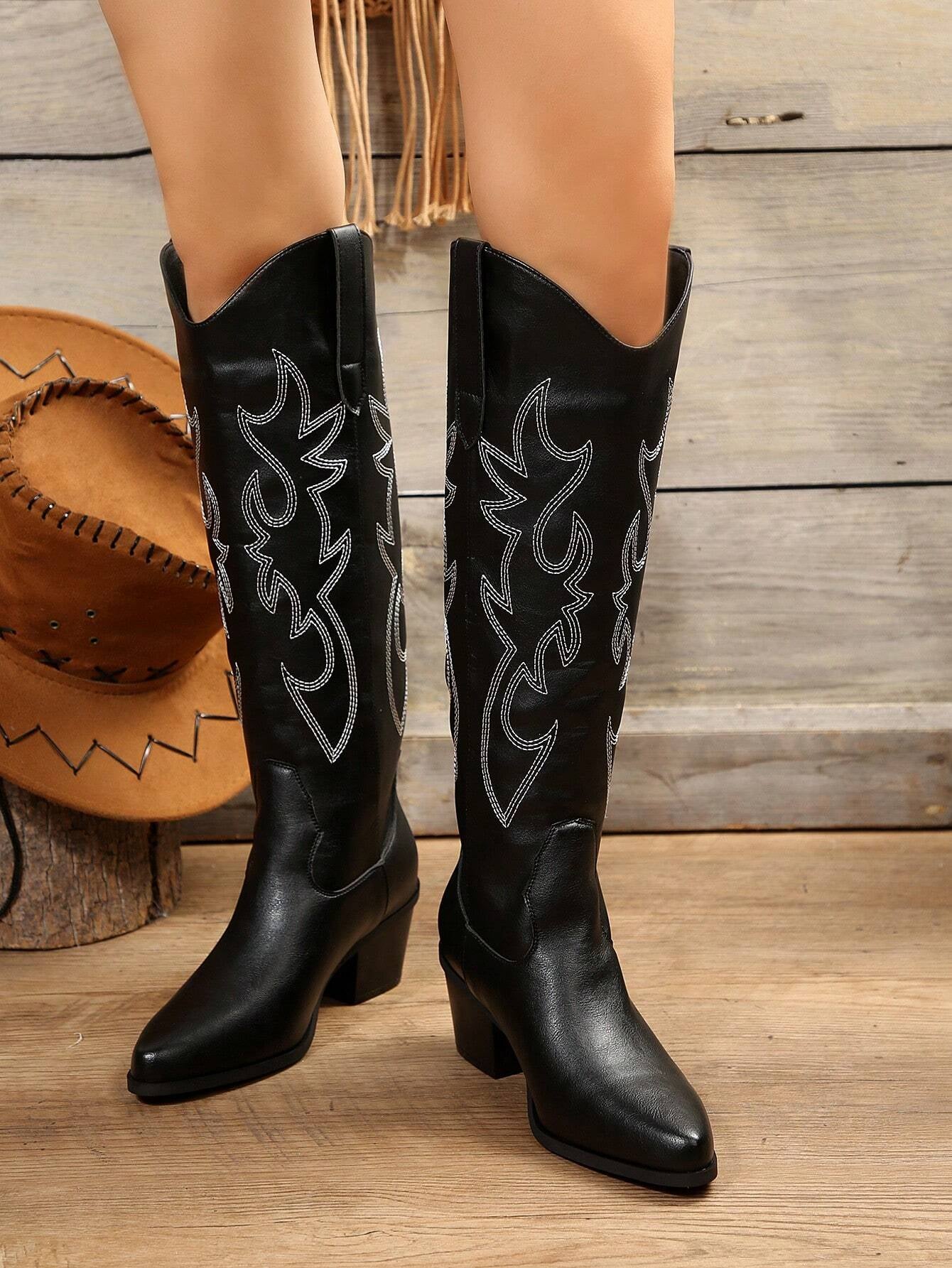 Western Style Embroidered Retro Knight Boots Outdoor Spring/Autumn Footwear, Cowboy Boots for Women