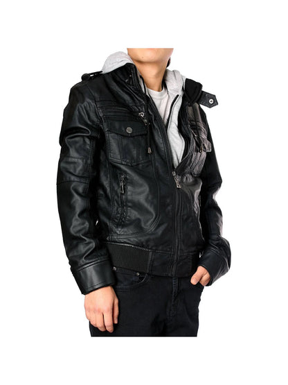 Designer Men'S Faux Leather Jacket - M1-Black-Xl