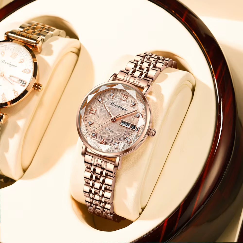 Women Watch Stainless Steel Mesh Rose Gold Simple Waterproof Luminous Ladies Watches Luxury Quartz Elegant