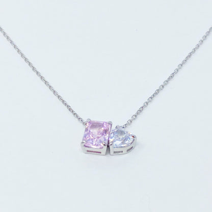 Double Stone Pendant Sterling Silver Necklace