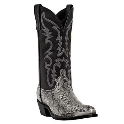 Cowboy Boots Brown Faux Leather Shoes Retro Men Boots Embroidered Western Big Size 46 47 48 Ethnic Boots Motorcycle Boots