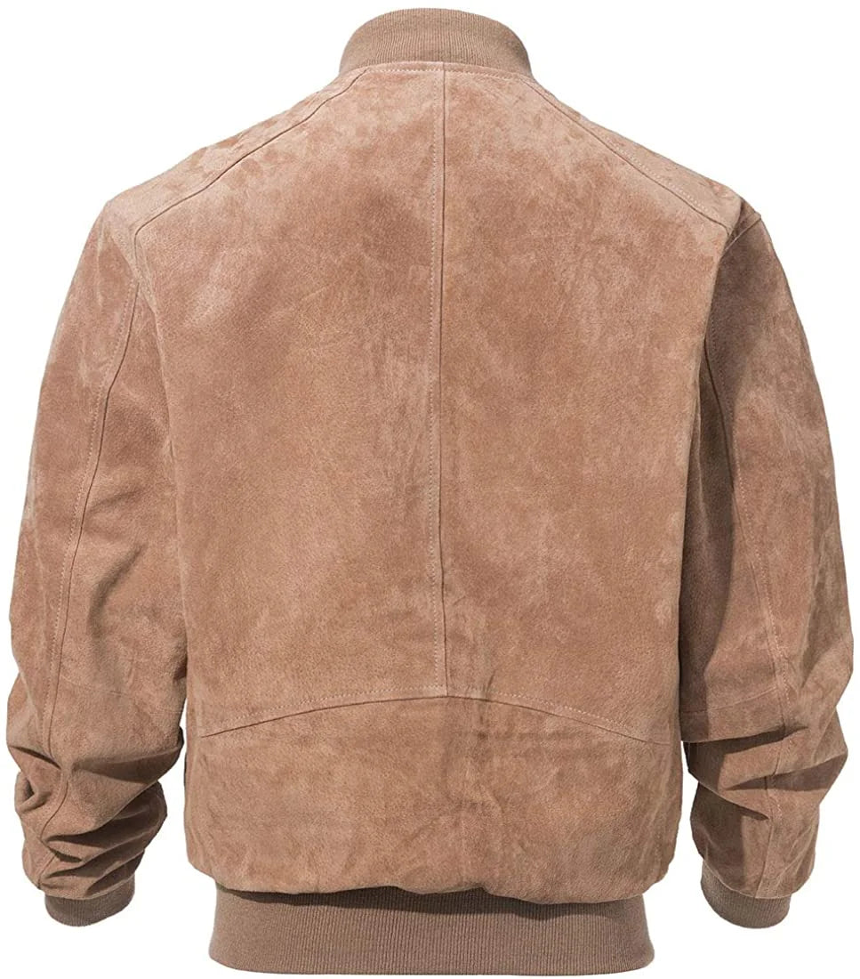 Men'S Baseball Leather Jacket Vintage Bomber Suede Jackets (3XL, Cognac)